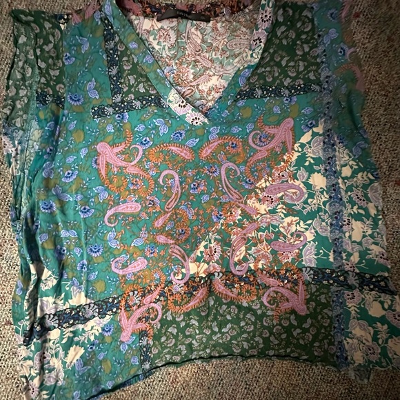 Fun2Fun Paisley Teal and VNeck Pink Short Sleeve Shirt 2XL - Picture 3 of 5